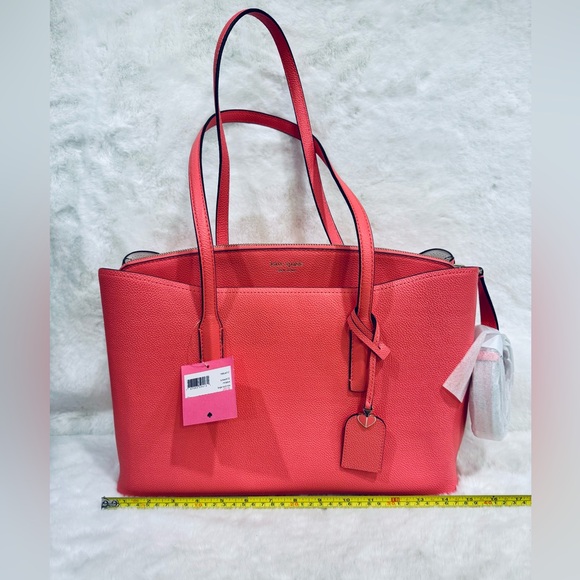 Kate Spade Margaux Large Tote Bag gorgeous spring coral leather work travel NWT - Picture 2 of 10